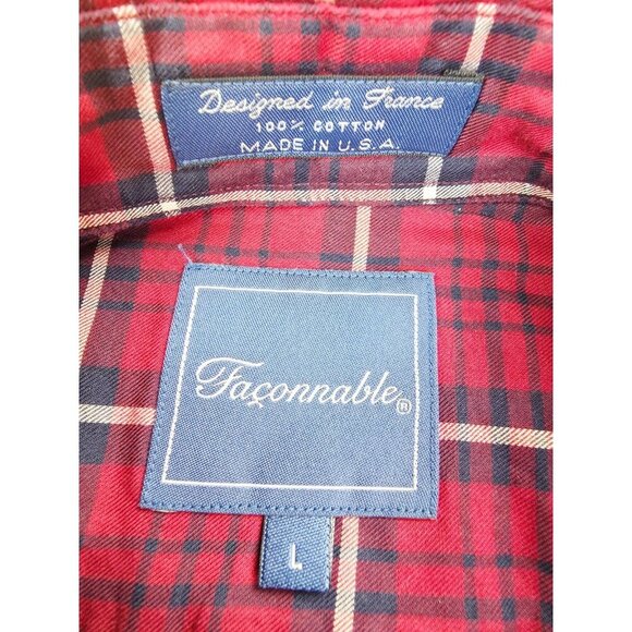 Faconnable Size Large Mens Red Black White Check Embroidered Chest Logo USA Made - Picture 5 of 10